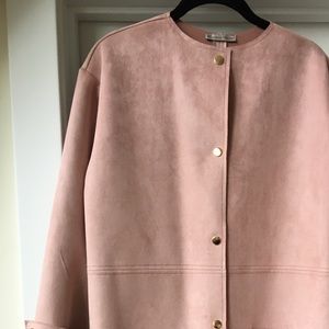 Zara Oversized faux suede coat in blush